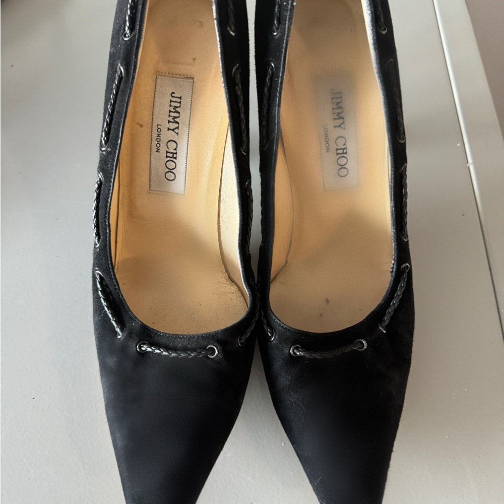 Bl suede ultra-feminine Jimmy Choo, high heel shoes size 40 with leather bows